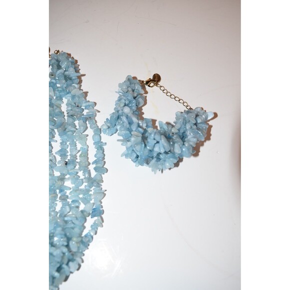 Vtg Stauer 5 Strand Aquamarine Bead Necklace 20" Shades of the Sea w/ bracelet - Picture 3 of 9